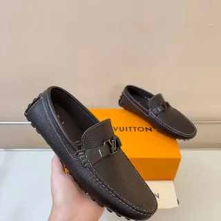 Louis Vuitton Driver-Style भूरा दानेदार चमड़ा लोअफर