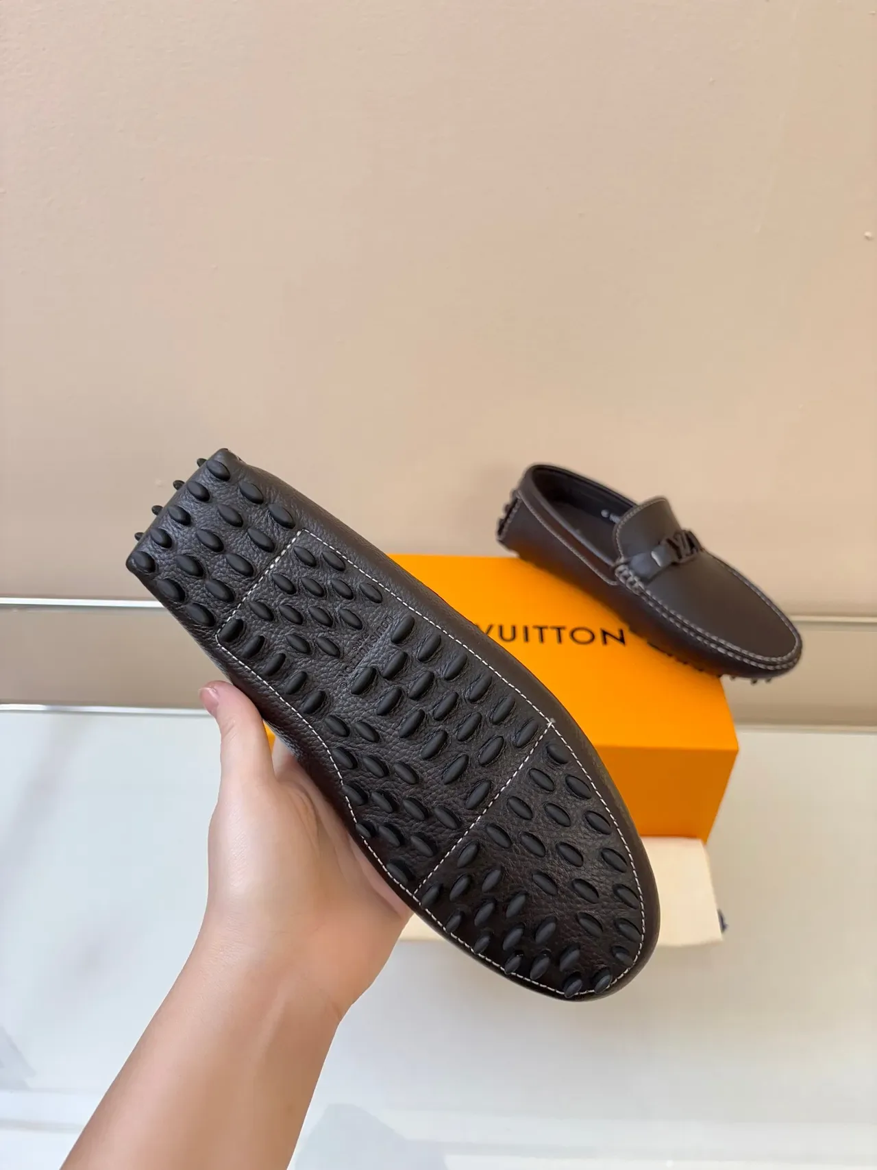 Louis Vuitton Driver-Style Loafer Brown Pebbled Leather Loafers 5