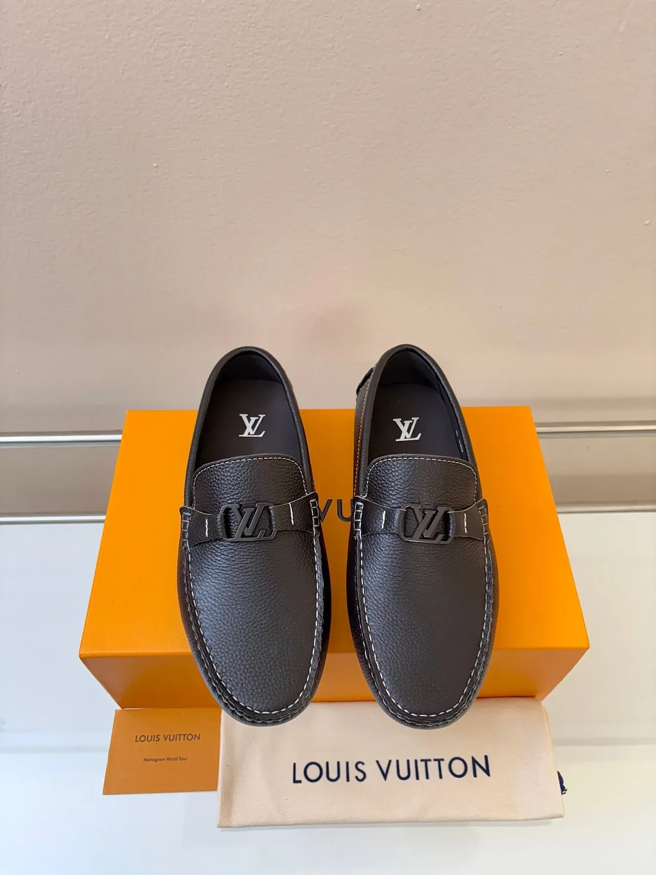 Louis Vuitton Driver-Style Loafer Brown Pebbled Leather Loafers 6