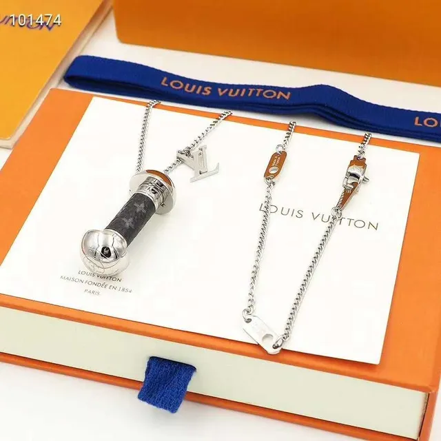 Louis Vuitton Dumbbell Gold Silver Pendant LV Monogram Charm Necklace 2
