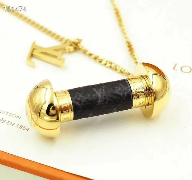 Louis Vuitton Dumbbell Gold Silver Pendant LV Monogram Charm Necklace 3