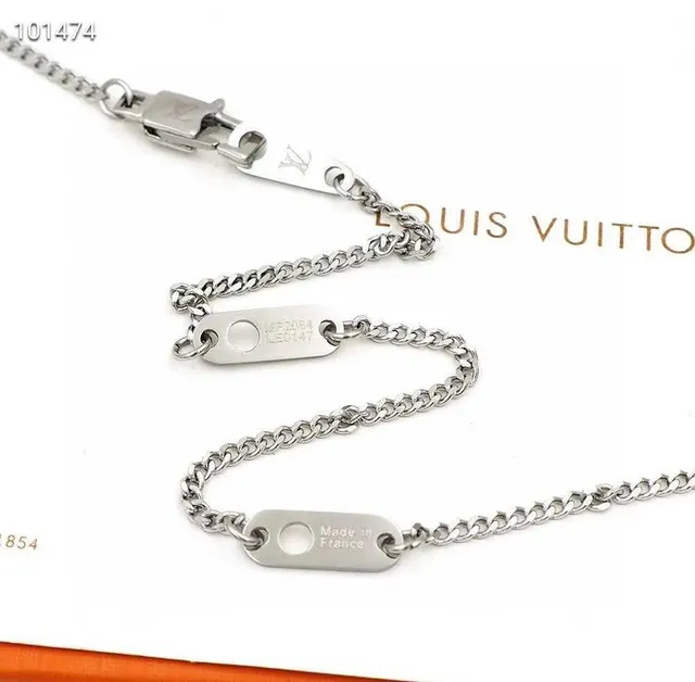 Louis Vuitton Dumbbell Gold Silver Pendant LV Monogram Charm Necklace 4