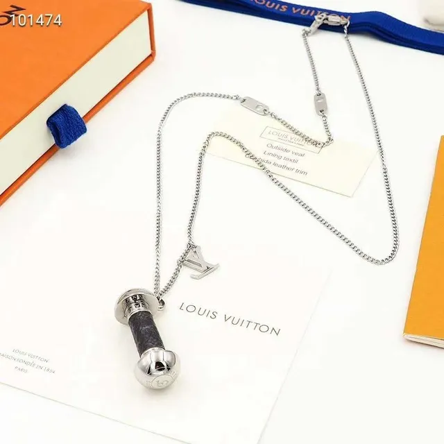 Louis Vuitton Dumbbell Gold Silver Pendant LV Monogram Charm Necklace 6