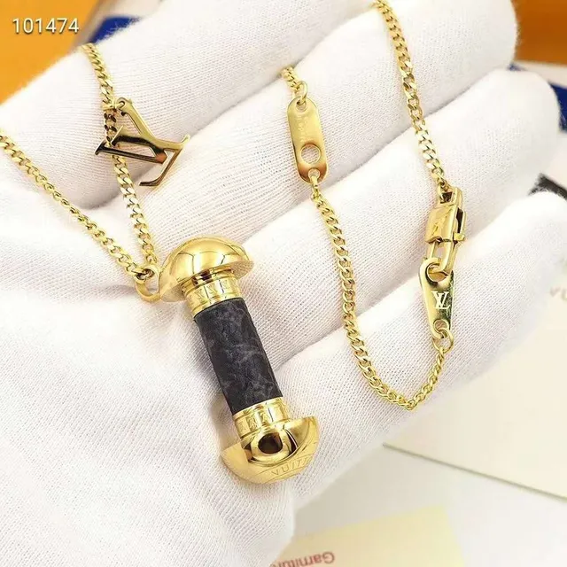 Louis Vuitton Dumbbell Gold Silver Pendant LV Monogram Charm Necklace 7