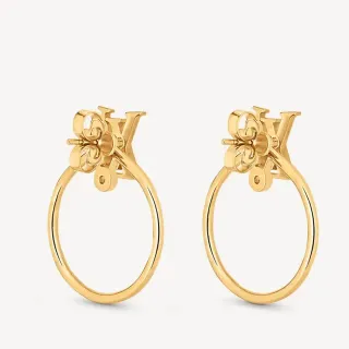 Louis Vuitton Eclipse Gold Hoop Monogram-Integrated Floral Motif Earrings