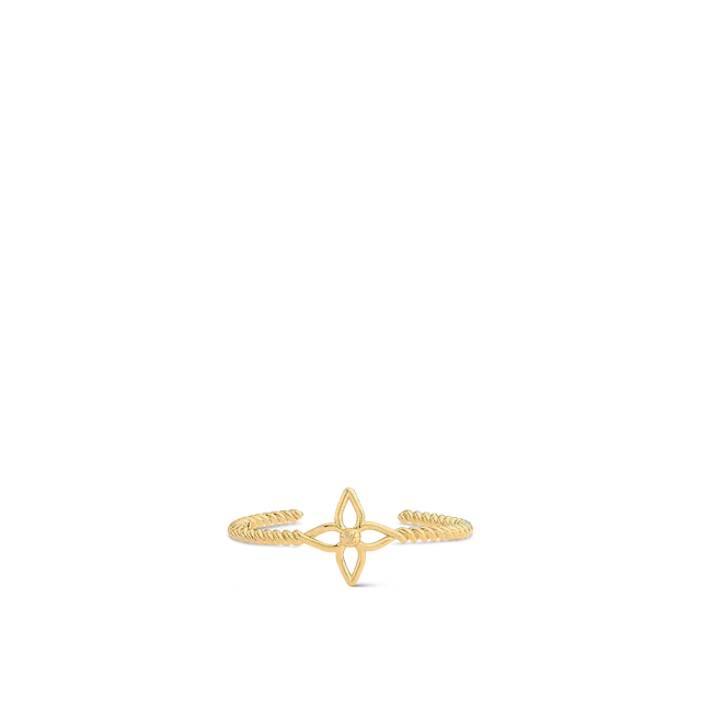 Louis Vuitton Flower Cuff Gold Silver Twisted Rope Band Open Four-Petal Motif Bracelet 8