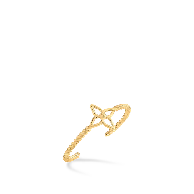 Louis Vuitton Flower Cuff Gold Silver Twisted Rope Band Open Four-Petal Motif Bracelet 9