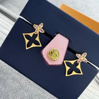 Louis Vuitton Flower Gold Pink Metal Crystal Petals Earrings