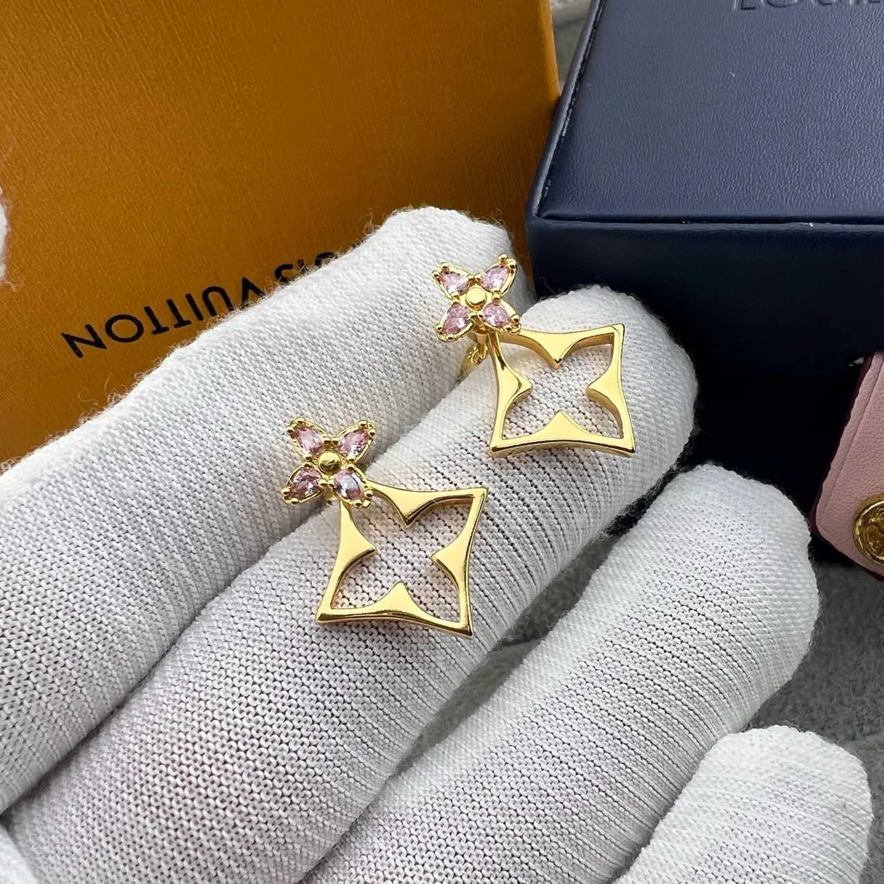 Louis Vuitton brincos florais de ouro rosa metal com pétalas de cristal 4