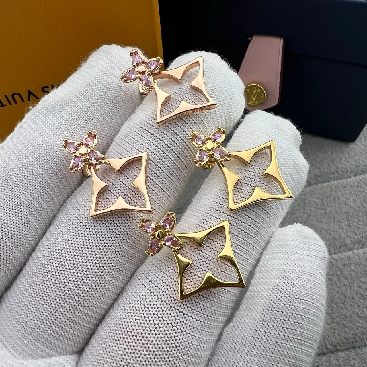 Louis Vuitton brincos florais de ouro rosa metal com pétalas de cristal 6