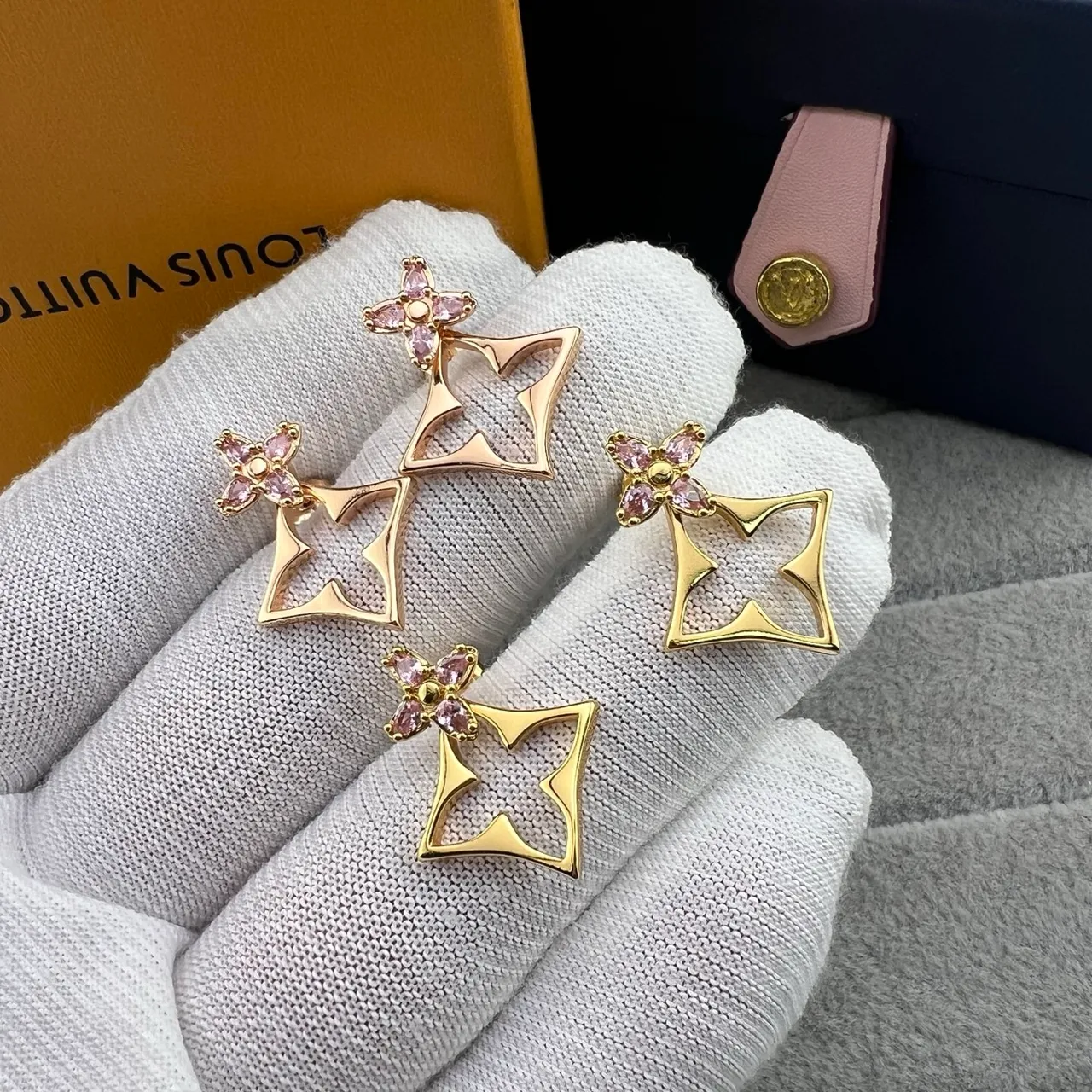 Louis Vuitton brincos florais de ouro rosa metal com pétalas de cristal 7