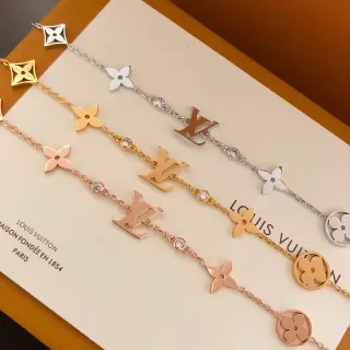 Louis Vuitton Flower Gold Silver Chain-Link Monogram Charm Bracelet