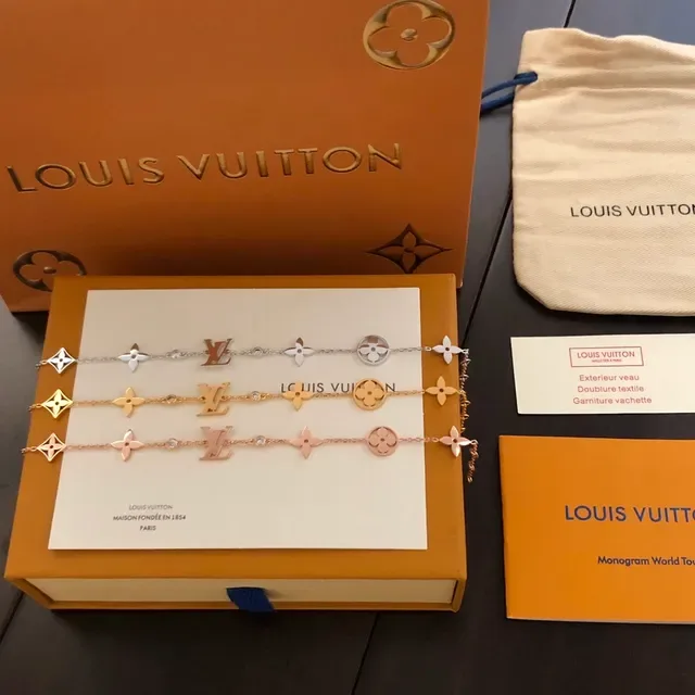 Louis Vuitton Flower Gold Silver Chain-Link Monogram Charm Bracelet 3
