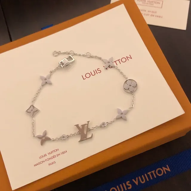 Louis Vuitton Flower Gold Silver Chain-Link Monogram Charm Bracelet 5