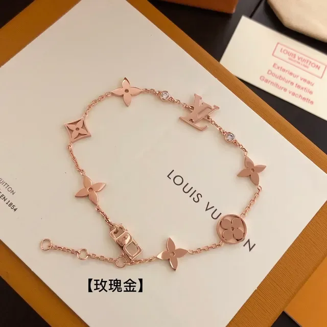 Louis Vuitton Flower Gold Silver Chain-Link Monogram Charm Bracelet 6