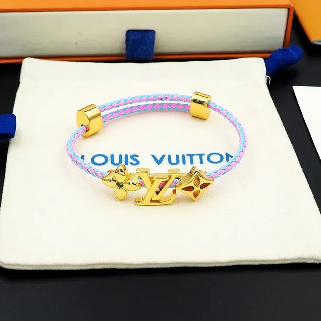 Louis Vuitton Flower & Monogram Braided Pink and Blue Cord Bracelet 2