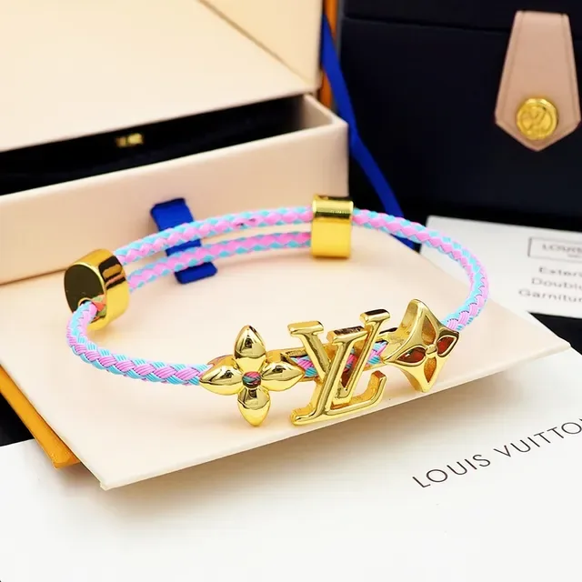 Louis Vuitton Flower & Monogram Braided Pink and Blue Cord Bracelet 4