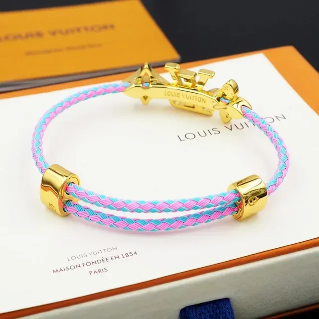 Louis Vuitton Flower & Monogram Braided Pink and Blue Cord Bracelet 5