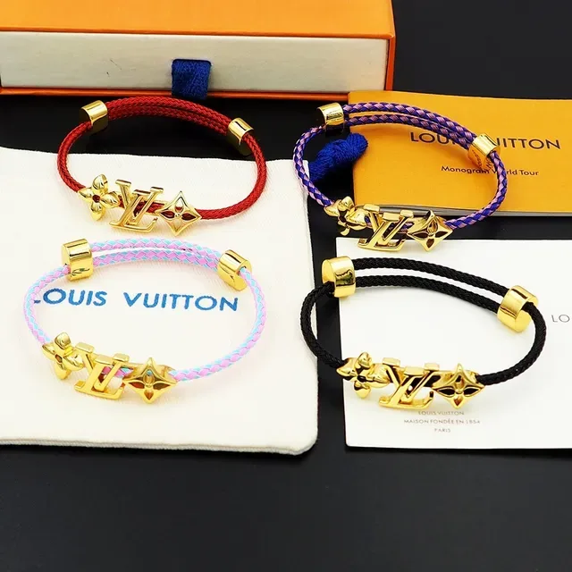 Louis Vuitton Flower & Monogram Braided Pink and Blue Cord Bracelet 6