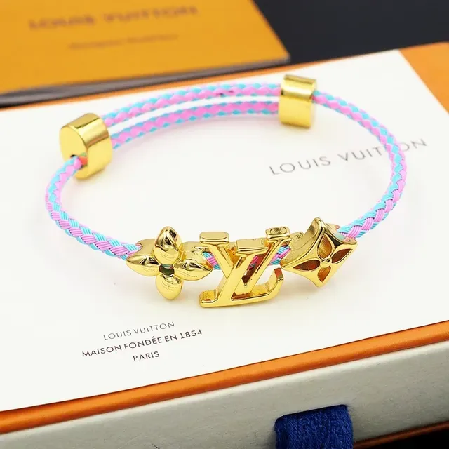 Louis Vuitton Flower & Monogram Braided Pink and Blue Cord Bracelet 7