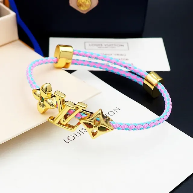 Louis Vuitton Flower & Monogram Braided Pink and Blue Cord Bracelet 8