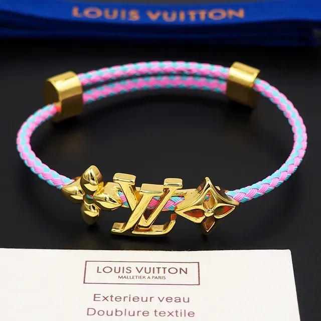 Louis Vuitton Flower & Monogram Braided Pink and Blue Cord Bracelet 9