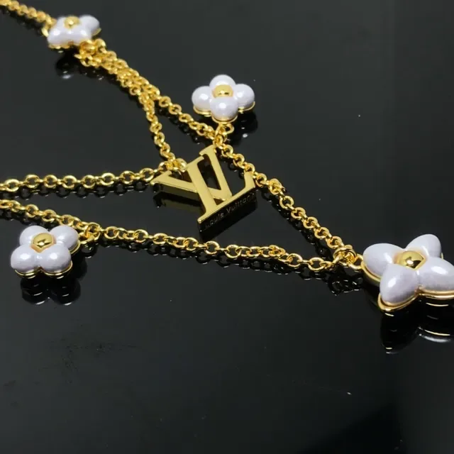 Louis Vuitton Flower Motif Gold Pink Multi-Chain Layered Floral Enamel Charms Necklace 7