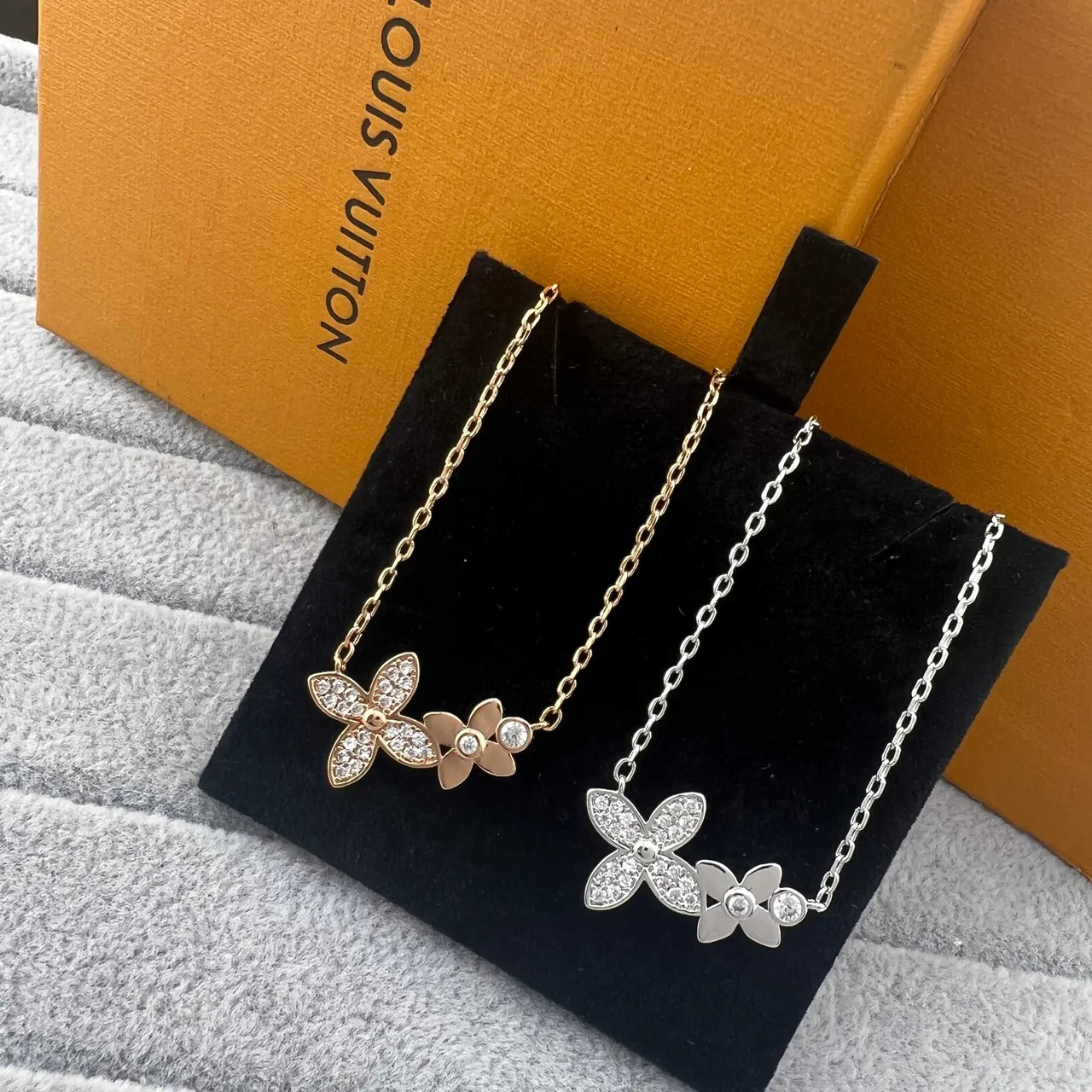 Louis Vuitton Flower Motif Silver Pavé Floral Necklace 5