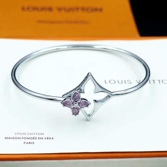 Louis Vuitton Flowergram Strass dorado rosa cuatrohojas cortado motivo de flor pulsera 5