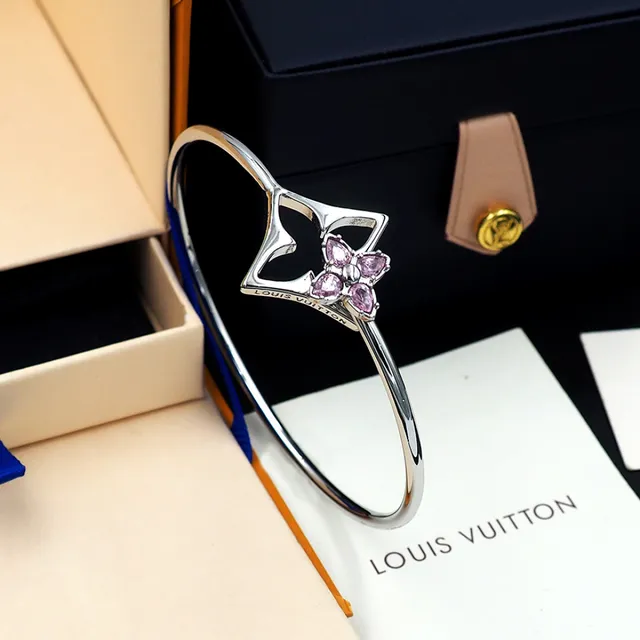 Louis Vuitton Flowergram Strass dorado rosa cuatrohojas cortado motivo de flor pulsera 7