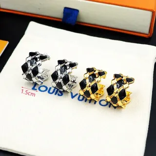 Louis Vuitton Geometric Lattice Black Enamel Earrings