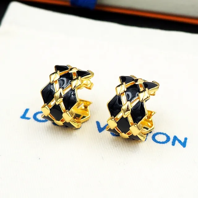 Louis Vuitton Geometric Lattice Black Enamel Earrings 2