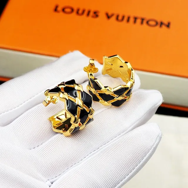 Louis Vuitton Geometric Lattice Black Enamel Earrings 6