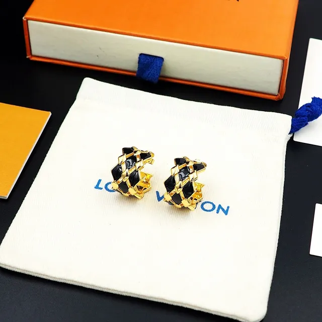 Louis Vuitton Geometric Lattice Black Enamel Earrings 8
