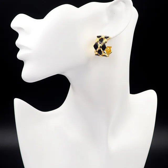 Louis Vuitton Geometric Lattice Black Enamel Earrings 9