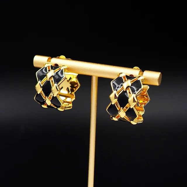 Louis Vuitton Geometric Lattice Black Enamel Earrings 10