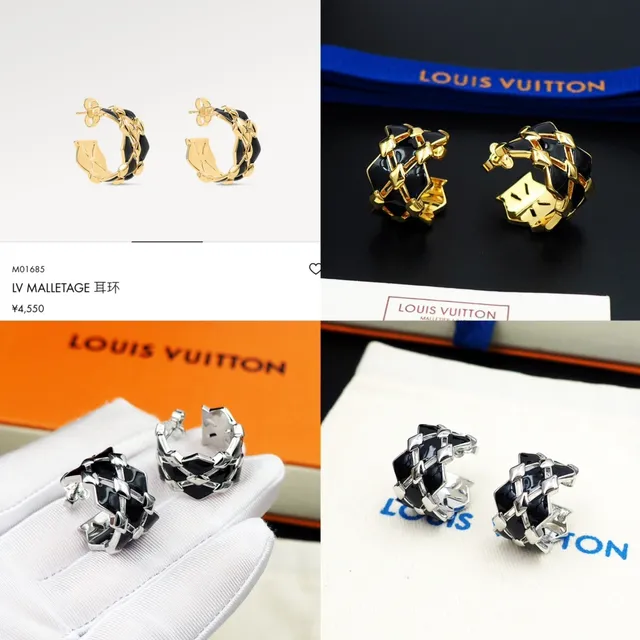 Louis Vuitton Geometric Lattice Black Enamel Earrings 12