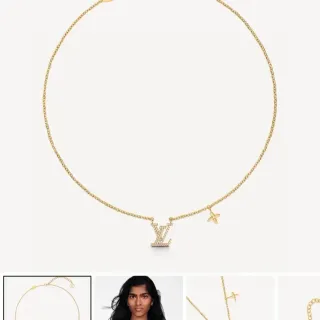 Louis Vuitton Gold Chain Pavé-Set LV Monogram Pendant Necklace