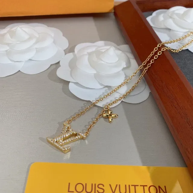 Louis Vuitton Gold Chain Pavé-Set LV Monogram Pendant Necklace 3