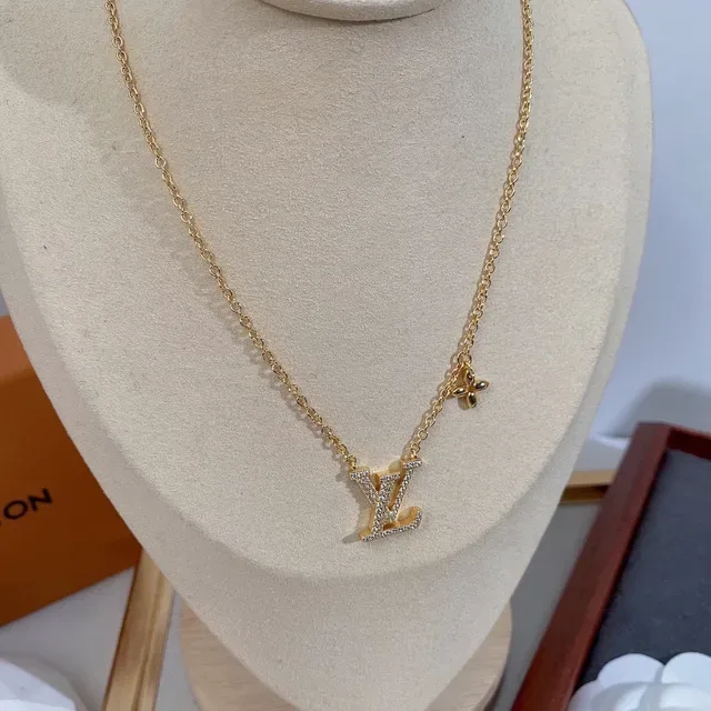Louis Vuitton Gold Chain Pavé-Set LV Monogram Pendant Necklace 5