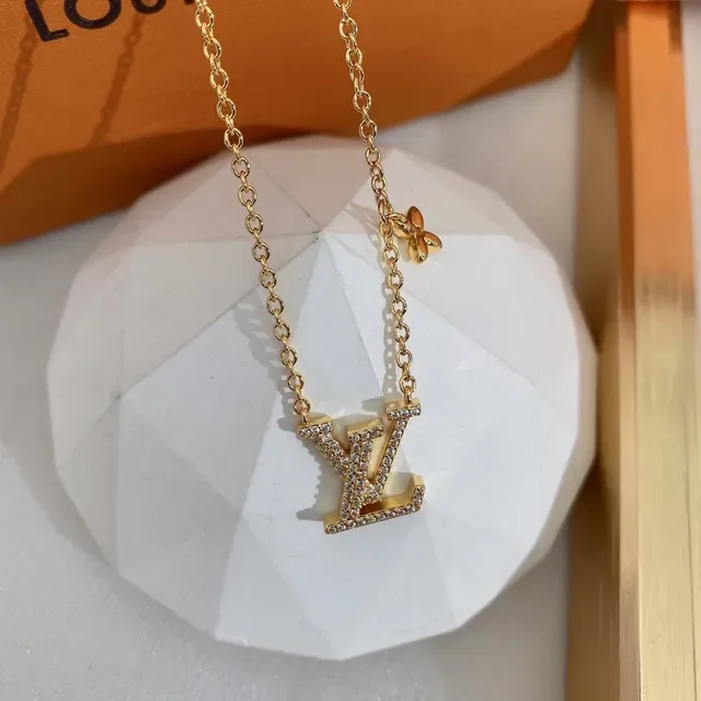 Louis Vuitton Gold Chain Pavé-Set LV Monogram Pendant Necklace 7