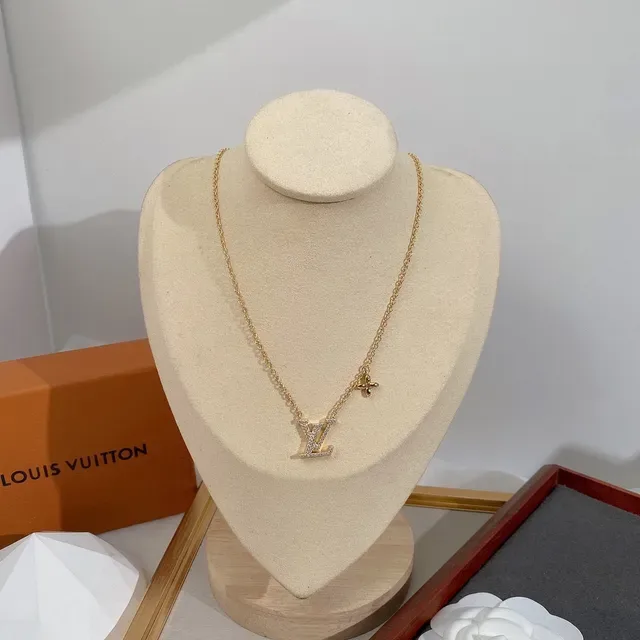 Louis Vuitton Gold Chain Pavé-Set LV Monogram Pendant Necklace 8