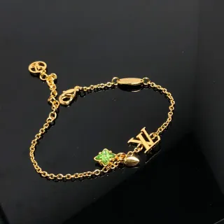 Louis Vuitton Corrente Dourada Verde Interligada LV Monograma Pulseira de Encanto