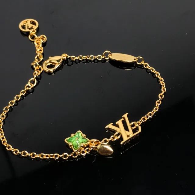 Louis Vuitton Gold Green Chain Interlocking LV Monogram Charm Bracelet 2