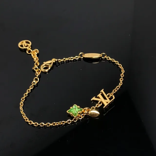 Louis Vuitton Gold Green Chain Interlocking LV Monogram Charm Bracelet 3