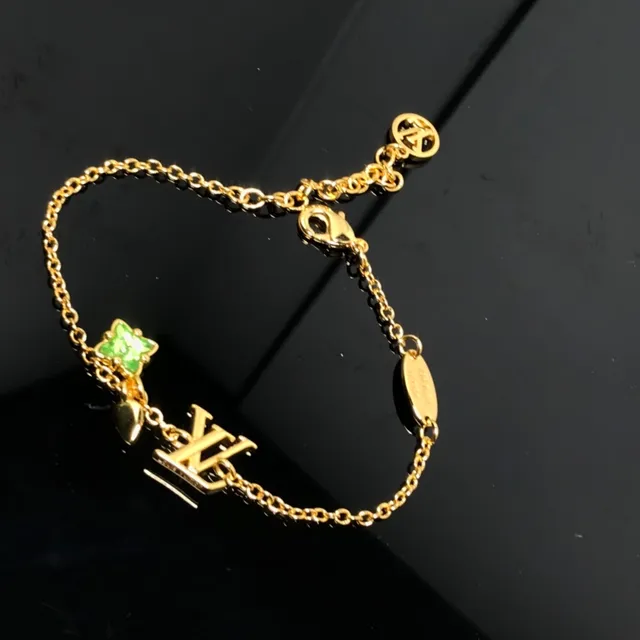 Louis Vuitton Gold Green Chain Interlocking LV Monogram Charm Bracelet 4