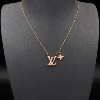 Louis Vuitton Gold Pink Chain Enamel-Filled Monogram Necklace