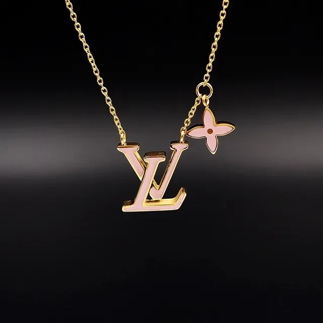 Louis Vuitton Gold Pink Chain Enamel-Filled Monogram Necklace 2