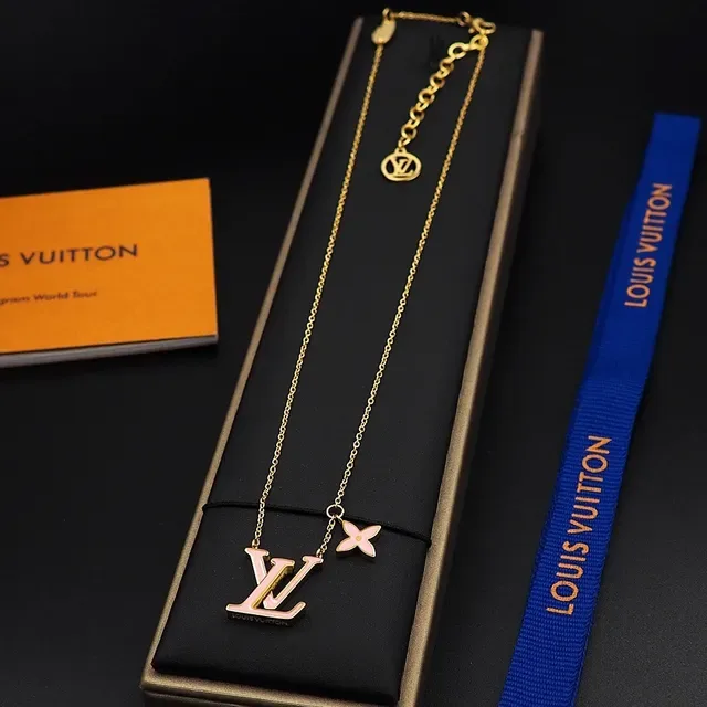 Louis Vuitton Gold Pink Chain Enamel-Filled Monogram Necklace 4