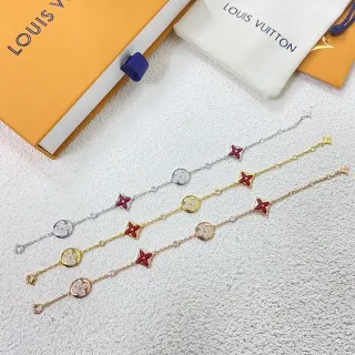 Louis Vuitton Gold Red Chain-Link Pavé-Set Crystals Bracelet